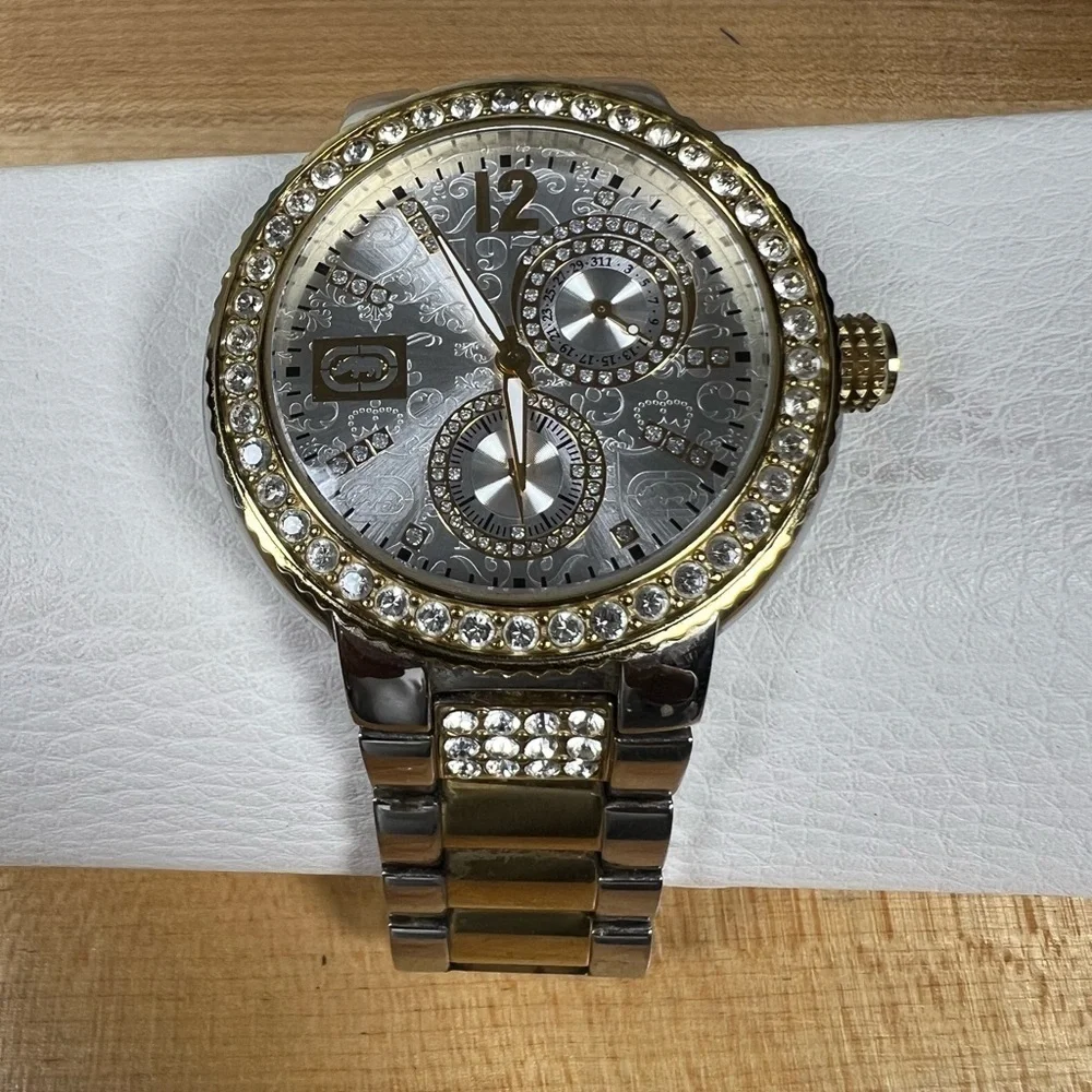 Marc Ecko The Cool Watch Gold and Silver Tone Rhinestone Encrusted Bling Watch - Picture 3 of 11